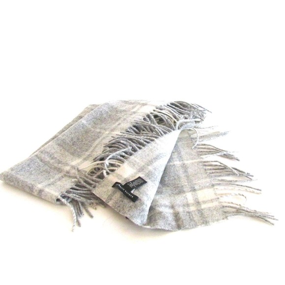 Women's Scarves Wool Designer Banana Republic Grey/Ivory Check Fringe Scarf - Picture 3 of 7
